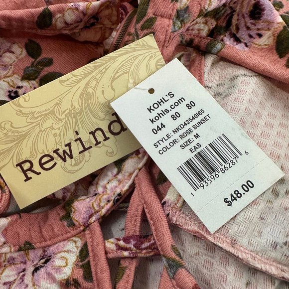 Rewind Floral Skater Dress Medium Sleeveless Pleated Peachy Color Brand New - Picture 2 of 15